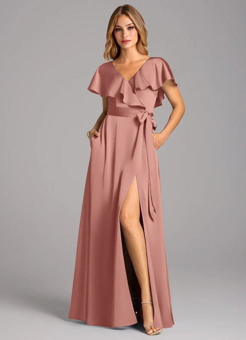Elegant V - Neck Tie - Waist Maxi Dress - Light