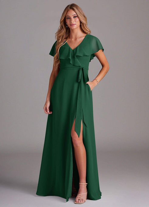 Elegant V - Neck Tie - Waist Maxi Dress - Light